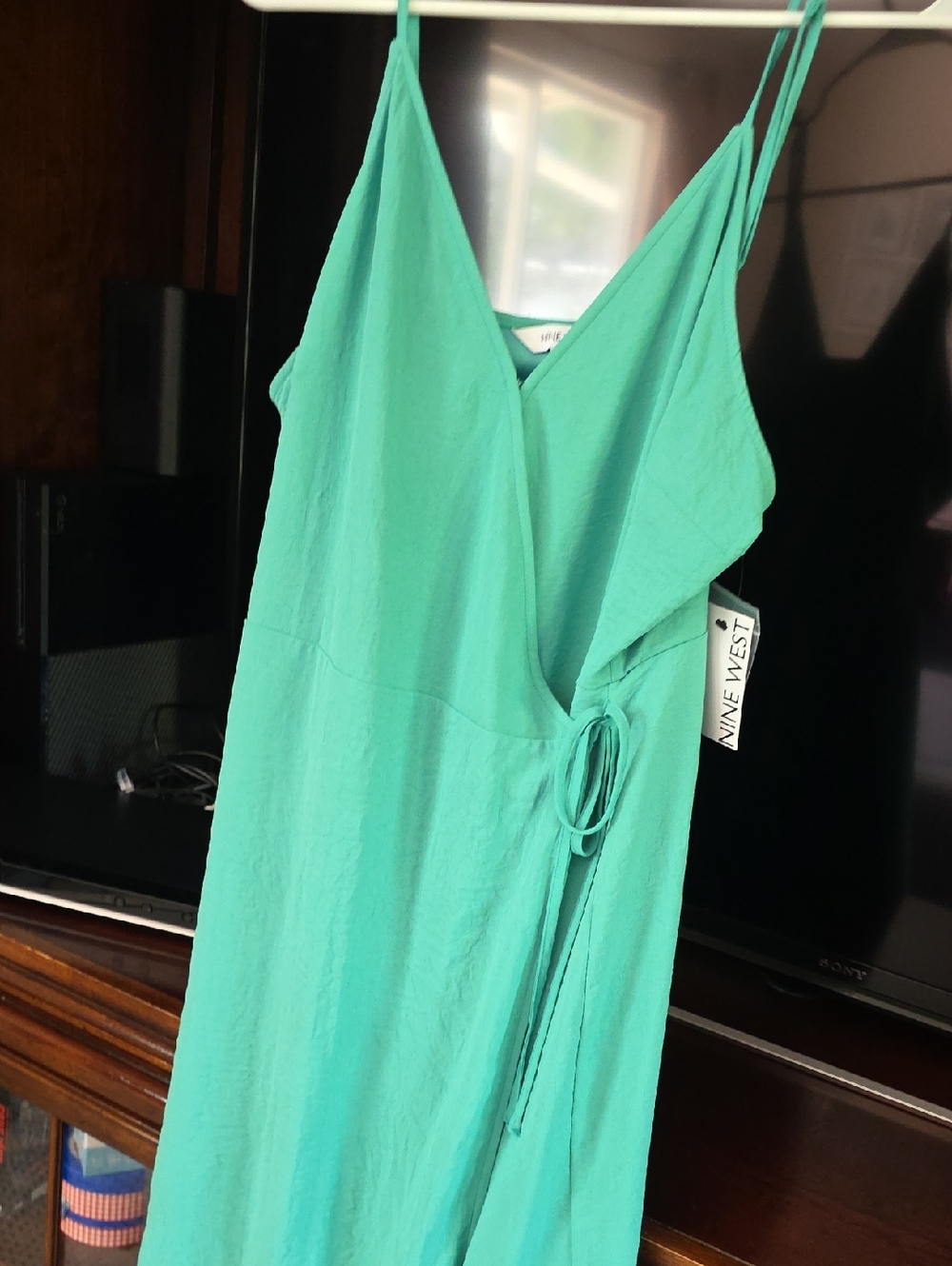 Nine West Mint Green Spaghetti Strap Wrap Dress